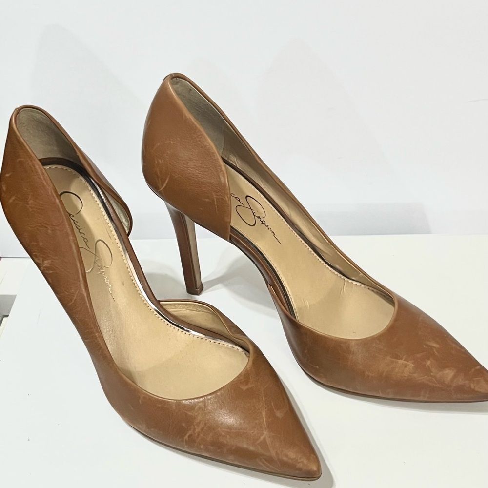 Jessica Simpson Claudette D'Orsay Leather Pumps High Heels Burnt Umber Sz 9 - Picture 3 of 11